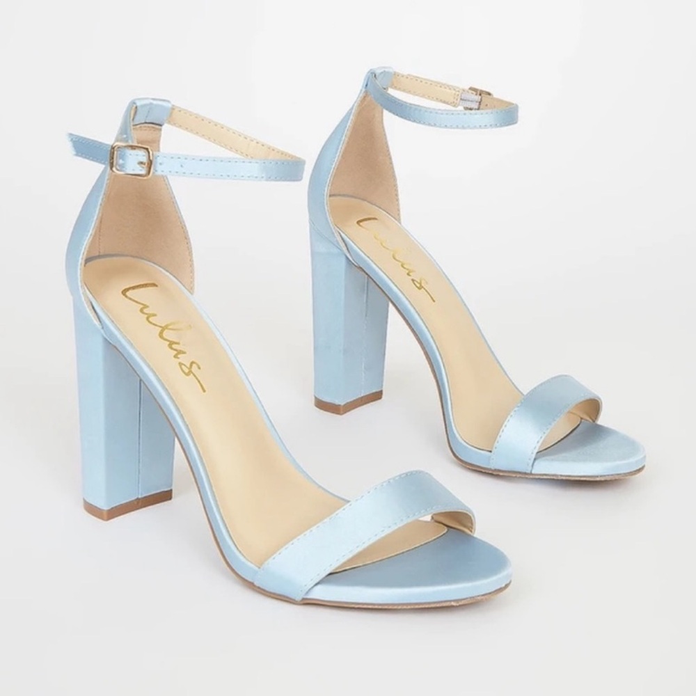Lulu's Ankle Strap Heels Baby Blue Satin